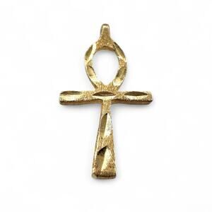 14K Yellow Gold Ankh Cross Pendant Charm Textured Cut Etched Egyptian Style .56g